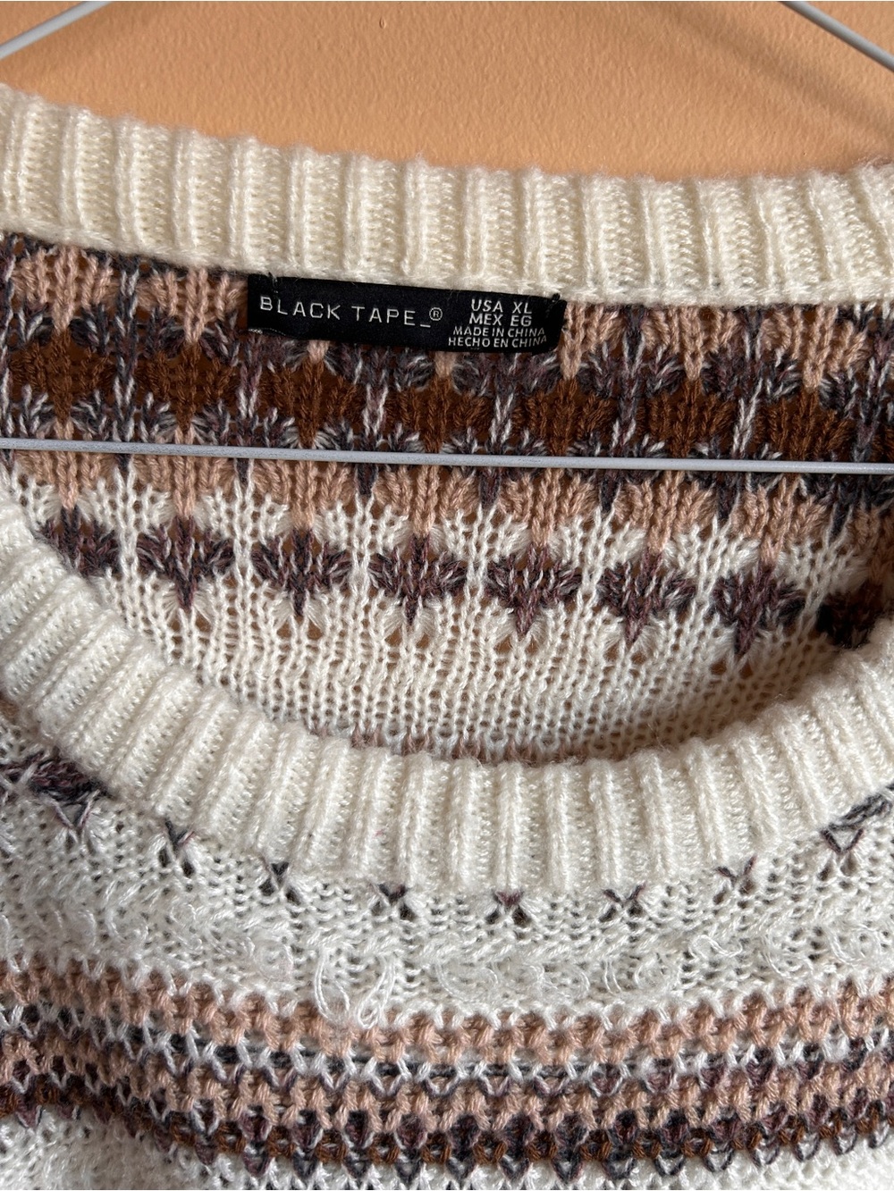 Black Tape_ Cream and Brown Striped Knit Crewneck Sweater - Picture 6 of 8